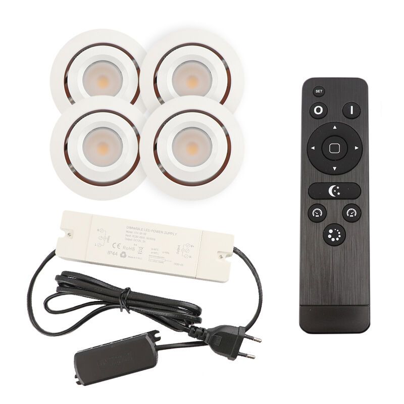 4 kantelbare veranda spots Rona, IP44, met aansluitset en afstandsbediening, wit 4 kantelbare veranda spots Rona, IP44, met aansluitset en afstandsbediening, wit