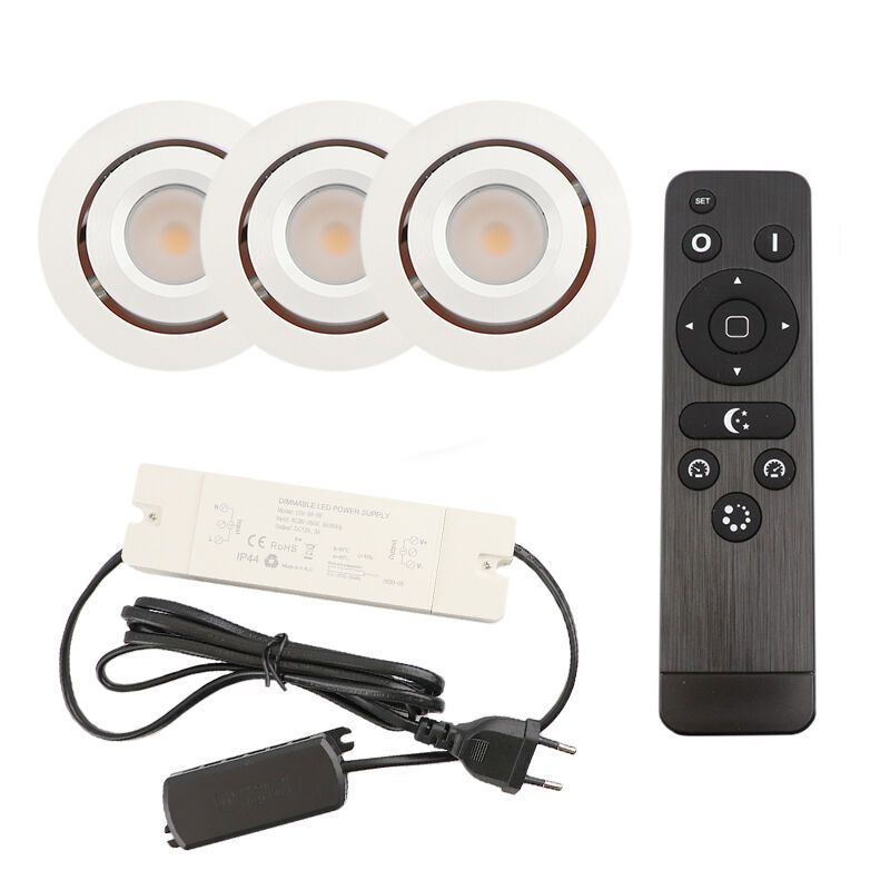3 kantelbare veranda spots Rona, IP44, met aansluitset en afstandsbediening, wit 3 kantelbare veranda spots Rona, IP44, met aansluitset en afstandsbediening, wit