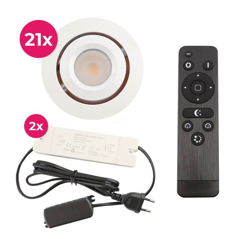 21 kantelbare veranda spots Rona, IP44, met aansluitset en afstandsbediening, wit