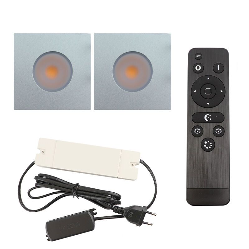 2 vierkante geborsteld Chroom veranda inbouwspots Dico, IP65, incl. aansluitset en afstandbediening 2 vierkante geborsteld Chroom veranda inbouwspots Dico, IP65, incl. aansluitset en afstandbediening