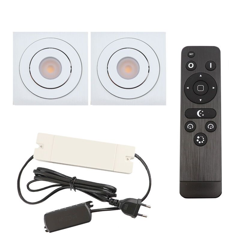 2 kantelbare veranda spots Rona vierkant, IP44, met aansluitset en afstandsbediening, wit 2 kantelbare veranda spots Rona vierkant, IP44, met aansluitset en afstandsbediening, wit