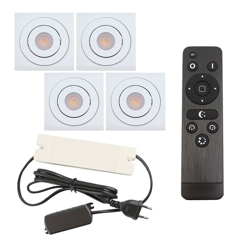 4 kantelbare veranda spots Rona vierkant, IP44, met aansluitset en afstandsbediening, wit 4 kantelbare veranda spots Rona vierkant, IP44, met aansluitset en afstandsbediening, wit