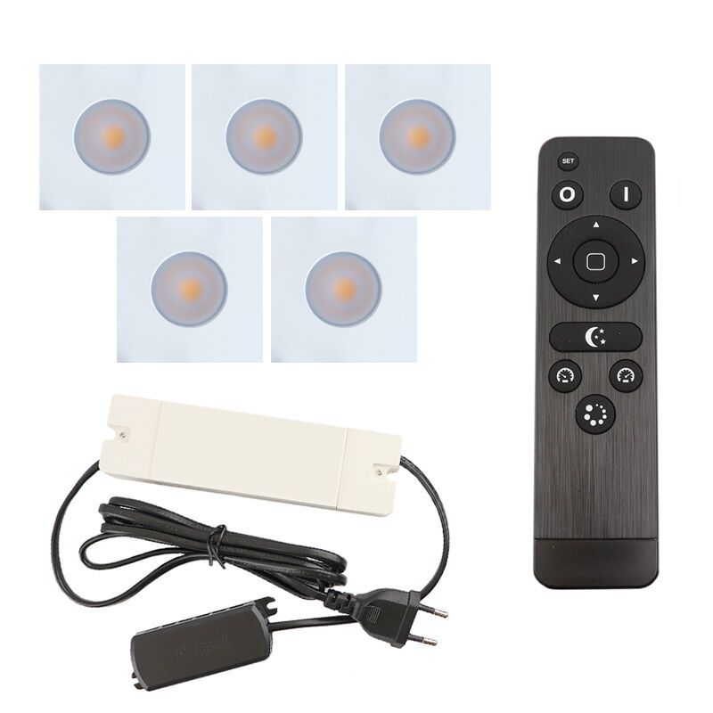 5 vierkante witte veranda inbouwspots Dico, IP65, incl. aansluitset en afstandbediening 5 vierkante witte veranda inbouwspots Dico, IP65, incl. aansluitset en afstandbediening