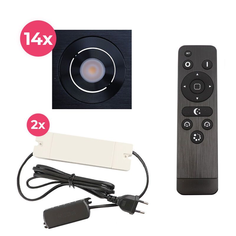 14 kantelbare veranda spots Rona vierkant, IP44, met aansluitset en afstandsbediening, zwart 14 kantelbare veranda spots Rona vierkant, IP44, met aansluitset en afstandsbediening, zwart