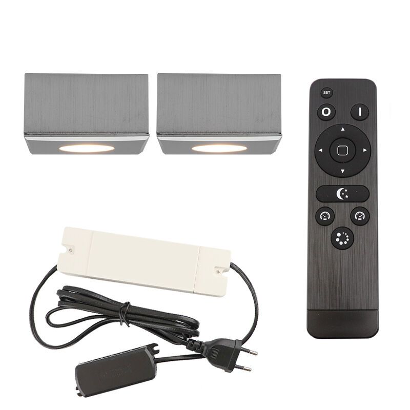 2 vierkante geborsteld Chroom veranda opbouwpots Fredo, IP44, incl. aansluitset en afstandbediening