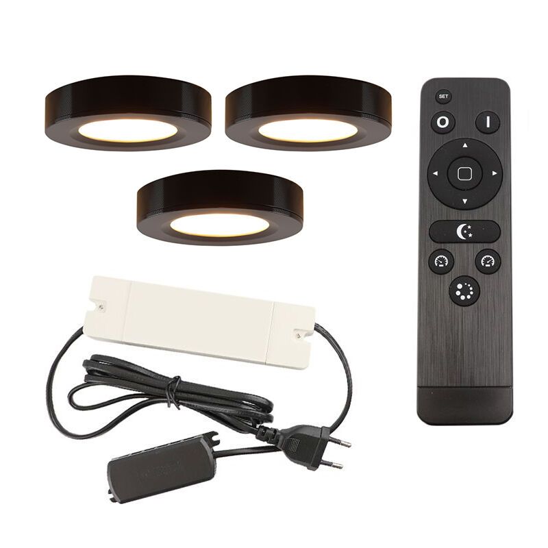 3 ronde keukenkast lampjes zwart, Sana, incl. aansluitset en afstandbediening 3 ronde keukenkast lampjes zwart, Sana, incl. aansluitset en afstandbediening