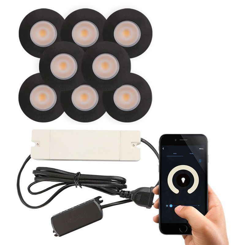 8 zwarte smart veranda inbouwspots Dico, IP65, incl. aansluitset