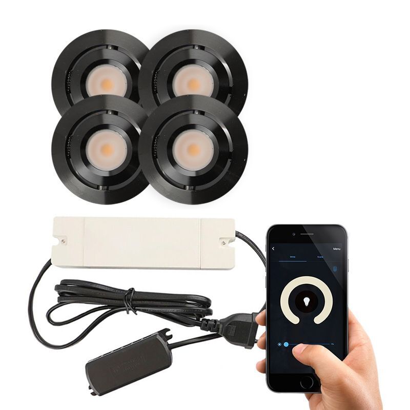 4 kantelbare smart veranda spots Rona, IP44, met aansluitset, zwart