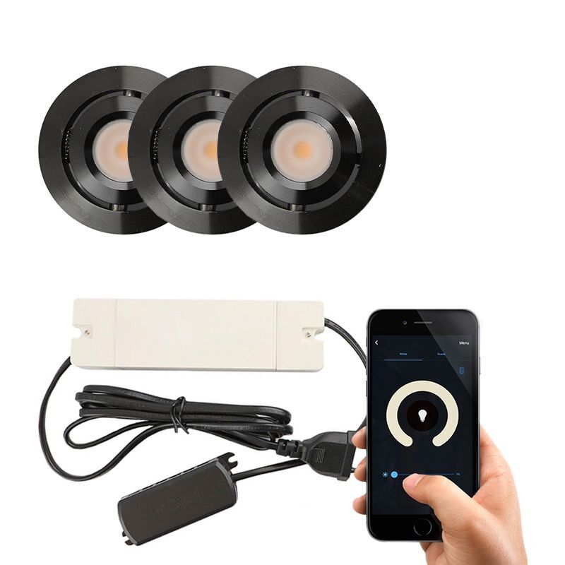 3 kantelbare smart veranda spots Rona, IP44, met aansluitset, zwart