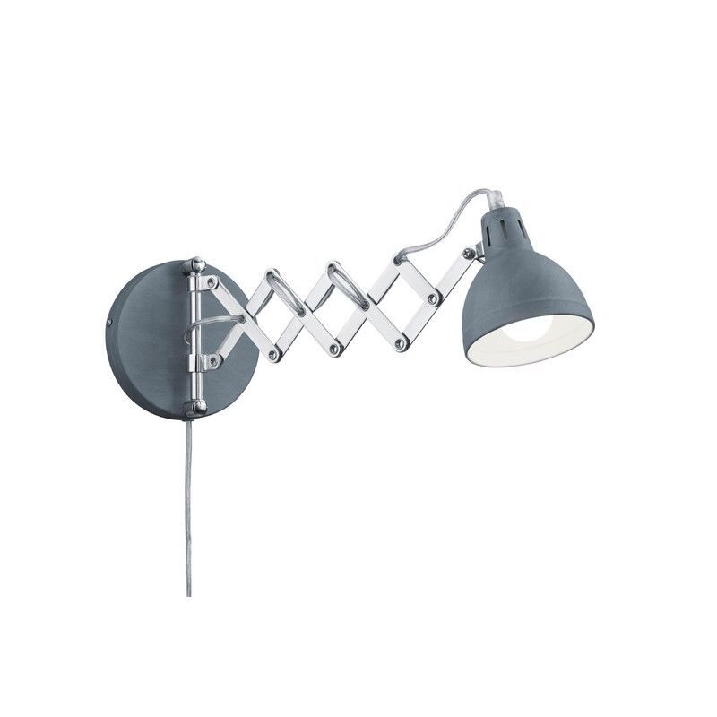 Grijze wandlamp industrieel, Yemaya, met schakelaar