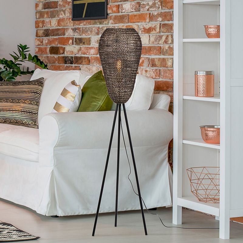 Messing vloerlamp landelijk, Mohcine, met schakelaar