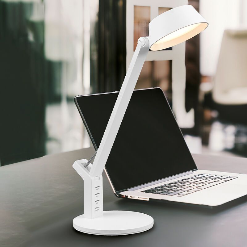 Witte bureaulamp modern, Lindi, 5W, warm tot koud wit verstelbare LED, met touchdimmer