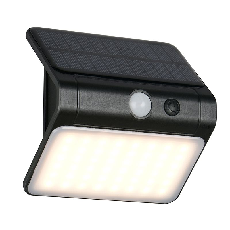 Zwarte buiten wandlamp op zonne-energie kunststof, Mijs, 2,5W, 4000K LED, IP44