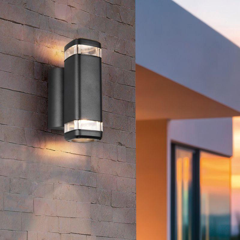 Zwarte up down wandlamp modern, Poonam, IP44 Zwarte up down wandlamp modern, Poonam, IP44