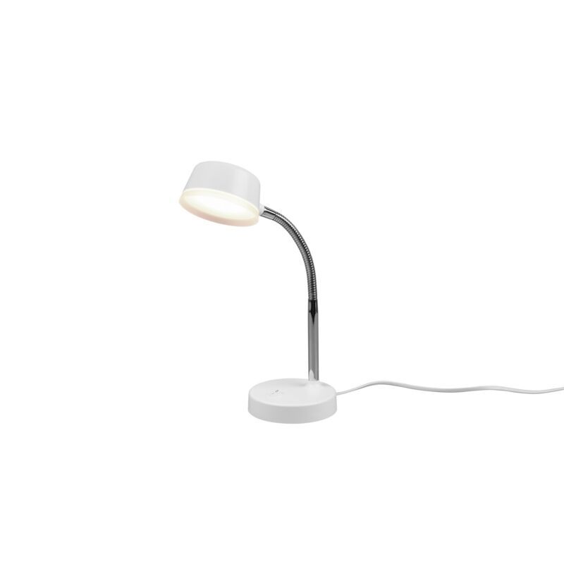 Witte bureaulamp modern, Fabio, 4,5W, 3000K LED, met schakelaar Witte bureaulamp modern, Fabio, 4,5W, 3000K LED, met schakelaar