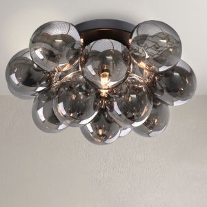 Metalen plafondlamp zwart, Cyril, met 15 glazen bollen