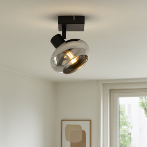 Zwarte plafondspot Skip, glas, design