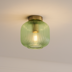 Groene plafondlamp Charlois, glas, retro