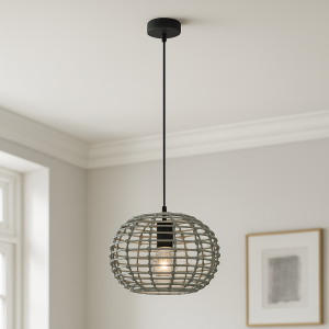 Rotan hanglamp grijs, Roza