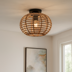 Rotan plafondlamp bruin, Roza