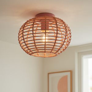 Rotan plafondlamp roze, Roza