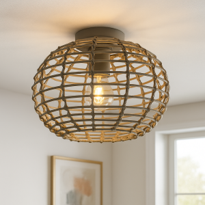 Rotan plafondlamp grijs, Roza