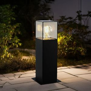Zwarte staande buitenlamp Sanel, Smoke glas, 30cm
