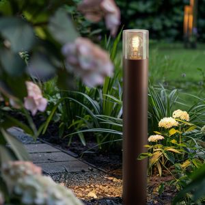 Roestkleur staande buitenlamp Sanel, Smoke glas, 60cm