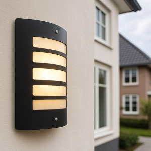 Moderne buiten wandlamp met schemersensor Manuel, zwart, aluminium, IP44