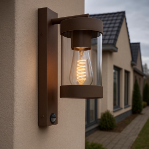 Moderne buiten wandlamp met bewegingssensor roestkleurig, Musa, IP44