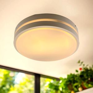 Kunststof buiten plafondlamp met bewegingssensor wit, James, IP54