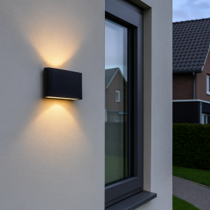 Zwarte up-down buitenlamp Cailey, met geïntegreerd LED, groot, rond