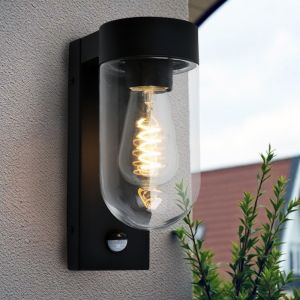 Aluminium buiten wandlamp met bewegingssensor zwart, Bella, IP44