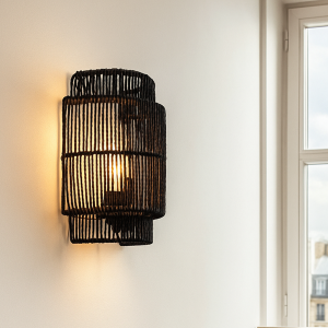 Landelijke wandlamp zwart, Selena, met schakelaar
