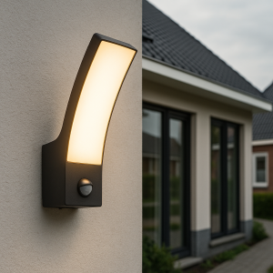 Moderne buiten wandlamp met bewegingssensor zwart, Manel, 12W, 3000K LED, IP44