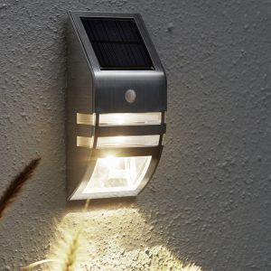 Aluminium buiten wandlamp op zonne-energie zilver, Alistair, 0,04W, 3000K LED, IP44