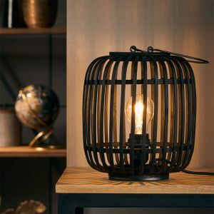 Moderne tafellamp Brain, Zwart, hout