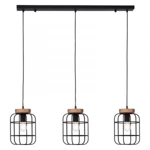 Industriële Hanglamp Taede, Zwart, hout