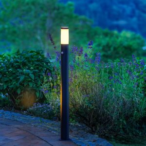Metalen staande buitenlamp met bewegingssensor zwart, Meis, IP44