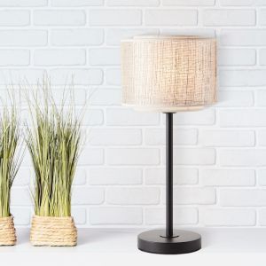 Landelijke tafellamp beige, Gerbert, met schakelaar