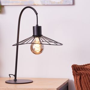 Retro tafellamp zwart, Famke, met schakelaar