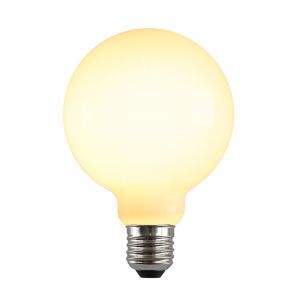 Dimbare Olucia E27 LED lamp, G95, 5W, Wit glas, 2700k
