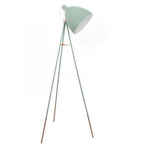 Groene industriële driepoot vloerlamp metaal, Jezebel, met trekschakelaar