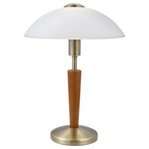 Bronzen klassieke tafellamp hout, Miam, met touchdimmer