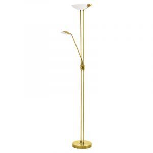 Messing design staande leeslamp glas, Brava, 20W, 3000K LED, met schakelaar