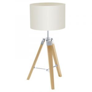 Beige landelijke tafellamp hout, Joana, met schakelaar