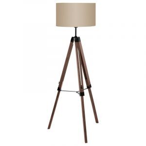 Bruine landelijke driepoot vloerlamp hout, Joana, met schakelaar