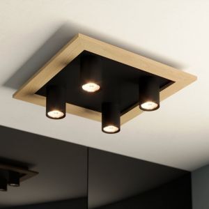 Houten plafondlamp zwart, Kenneth
