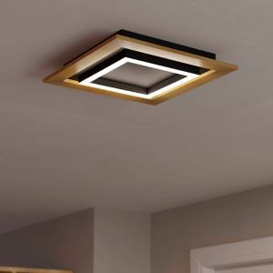 Houten design plafonnière aluminium, Kyllian, 5,4W, warm tot koud wit verstelbare LED, 3-staps dimbaar