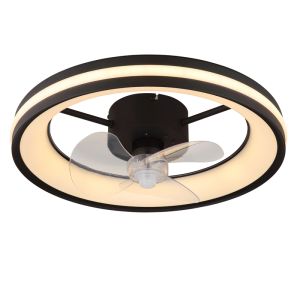 Zwarte moderne plafondventilator kunststof, Klaaske, 30W, warm tot koud wit verstelbare LED, met afstandsbediening